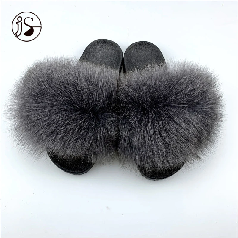 

Real fox fur furry slides colorful fur slides women fashion slippers footwear ladies slippers fluffy fashion lady slippers, Picture