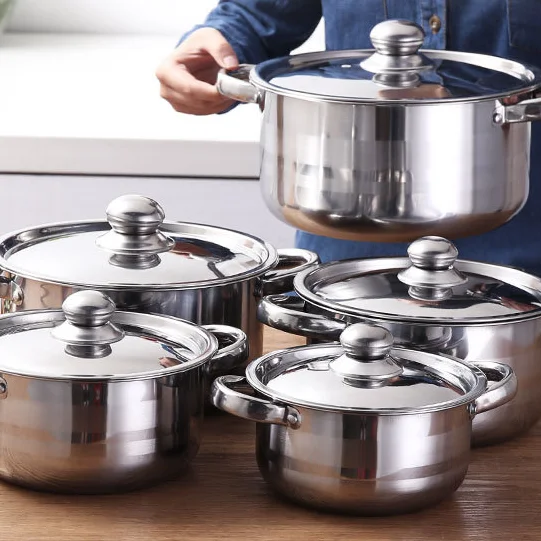 

2020 ECO 10 pcs 18/10 stainless steel pans pot sets kitchen cooking stock soup pot saucepan casserole cookware set