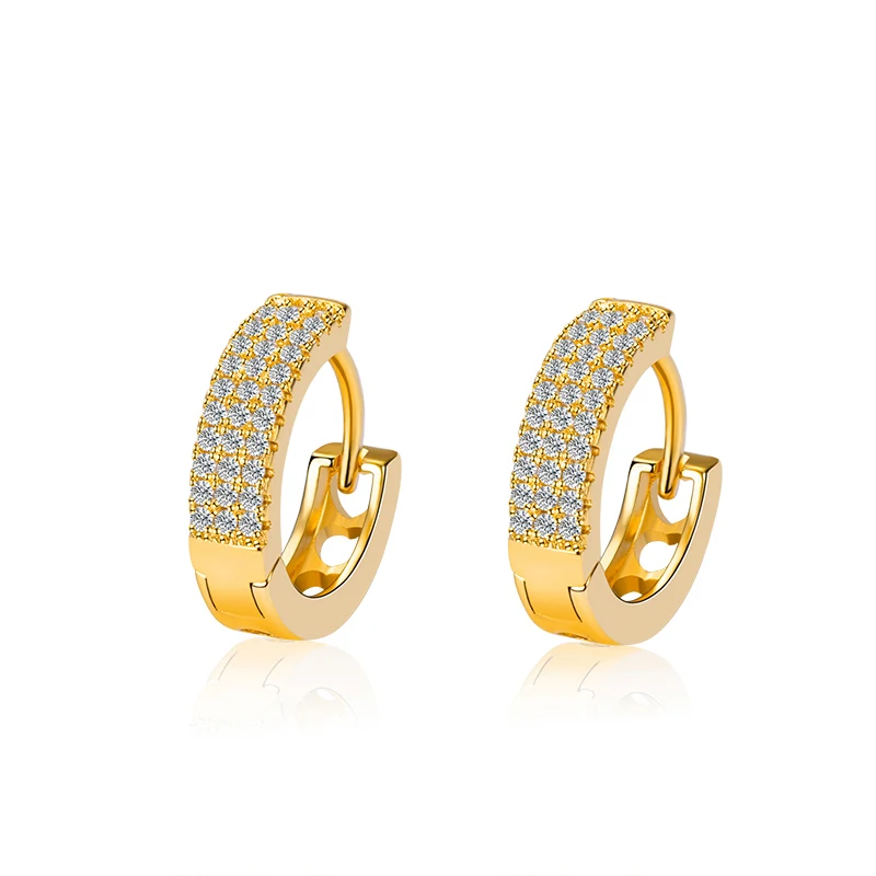 

Wholesale copper plated 18K gold hoop zircon ear ring simple piercing jewelry traditional temperament women earrings, Golden