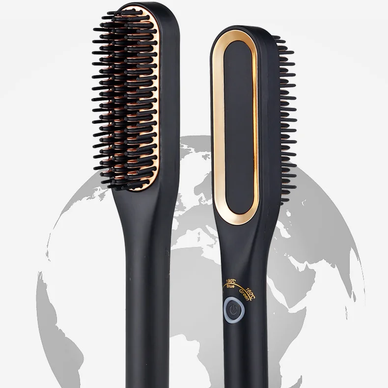 

Hair Straightening Brush Straightener Flat Iron Smoothing Hot Heating Comb pressing Hair Straight Curling Iron electric Comb, Gold