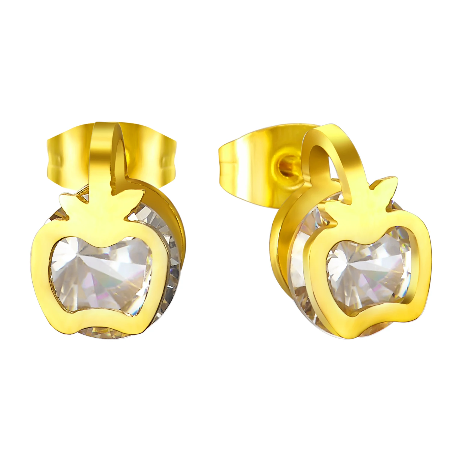 

european and australia apple type popular stainless steel crystal earrings ear plug piercing