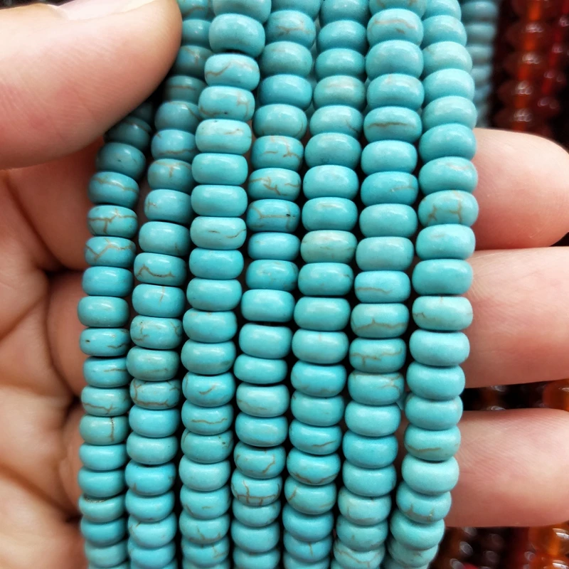 

Wholesale Jewelry Accessories Natural Crystal Blue Howlite Turquoise Rondelle Loose Bead Gemstone beaded Bracelet Jewelry Making, Blue turquoise strands