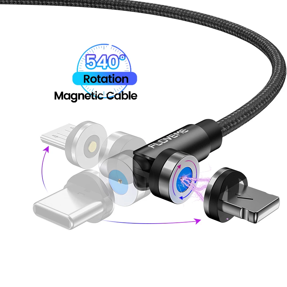 

DHL Free Shipping Factory price FLOVEME 540 Degree Rotation led magnetic usb cable magnetic charging usb cable Custom Accept