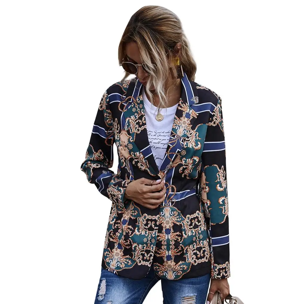 

Vintage Elegant V Neck Long Sleeves Stripe and Floral Print Women Maxi Coat