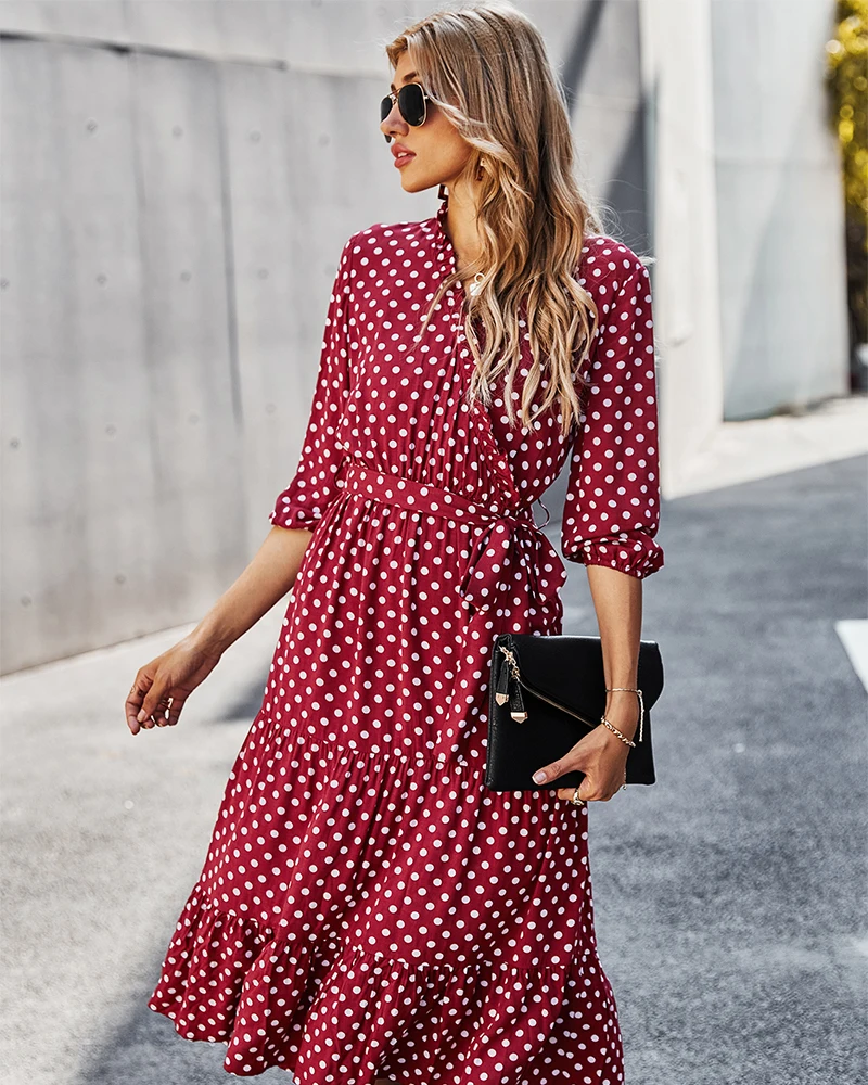 

2021 hot sale bohemian casual summer classic ladies polka dot print beach skirt dress