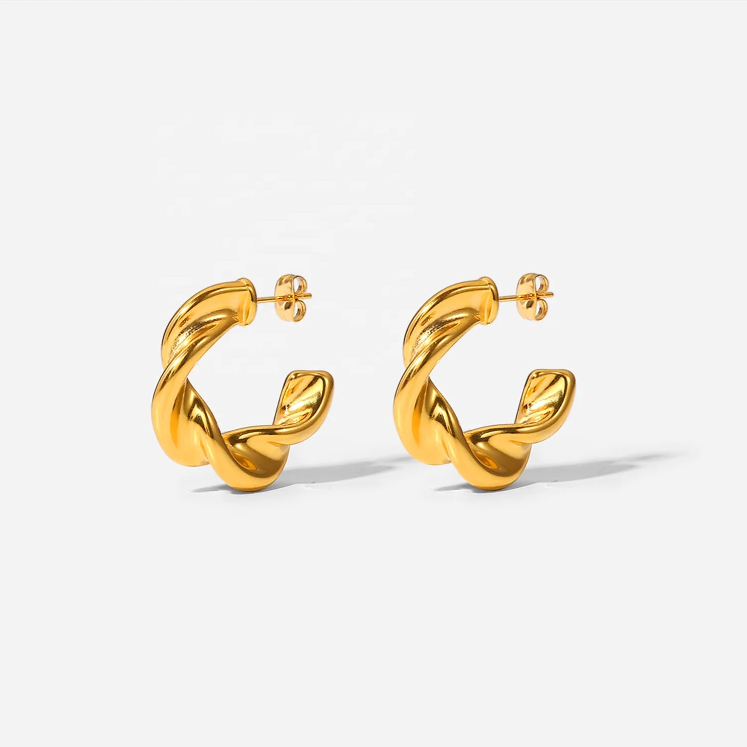 

INS Fashion 18K Gold Plated Twist CC Hoop Earring Wedding Geometric Stainless Steel C Shape Twisted Hoop Earrings for Women