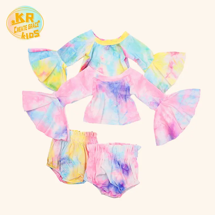 

High Quality Baby Bummies Kid Outfits Sets Velvet Tie Dye Girls Boutique Clothing Sets