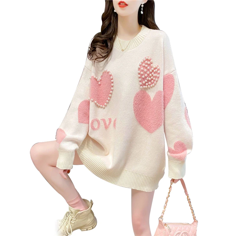 

2021 Spring Autumn New Arrival fashion women loose young ladies lazy style Pearl sweater, Colorful