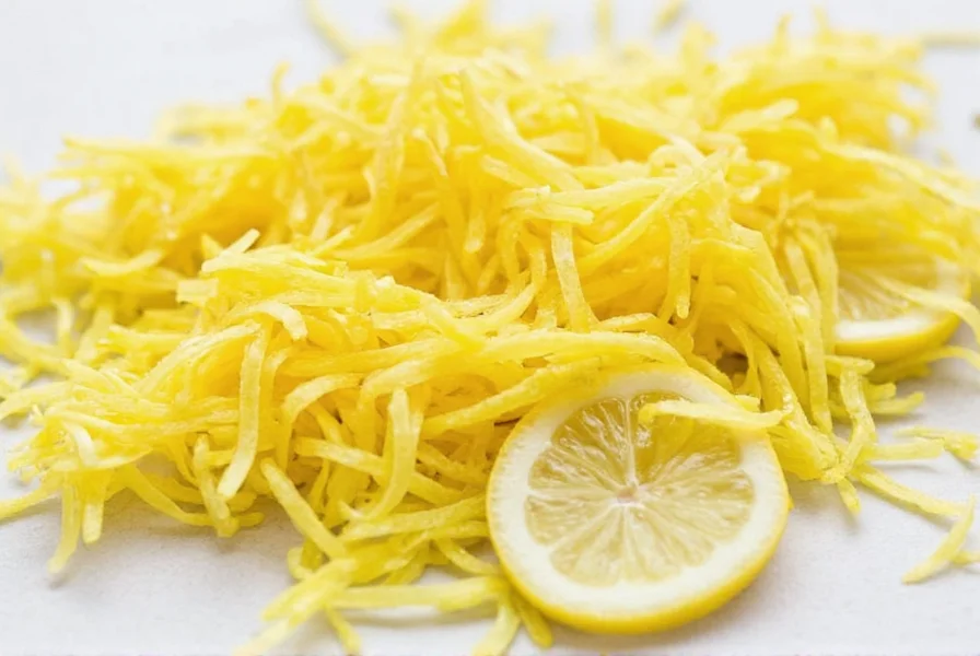 Freshly grated lemon zest on a white plate