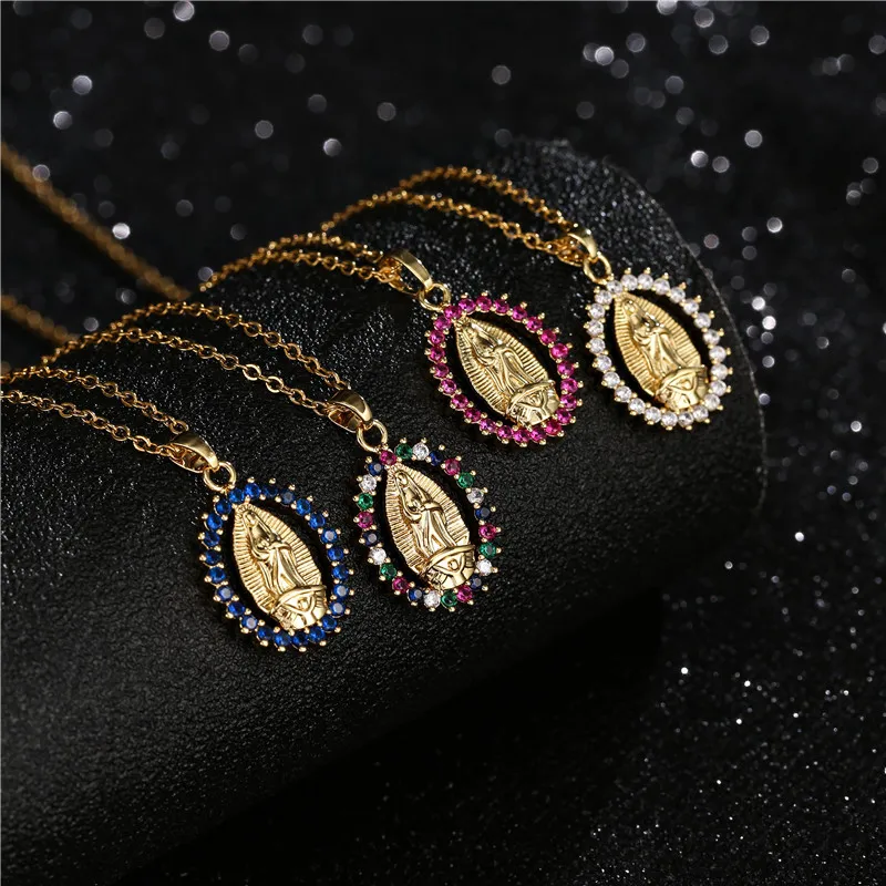 

Gold filled Plated Cross ZIRCON Virgin Mary Pendant Necklace for Women Girls CZ Vintage Catholic Religious Christian Jewelry Set