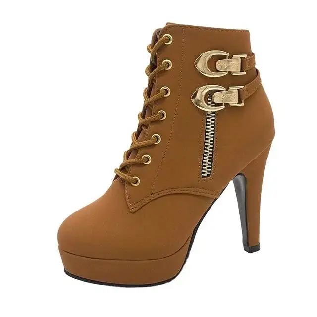 

Large size women's shoes new style belt buckle women's ankle boots waterproof platform super high heel