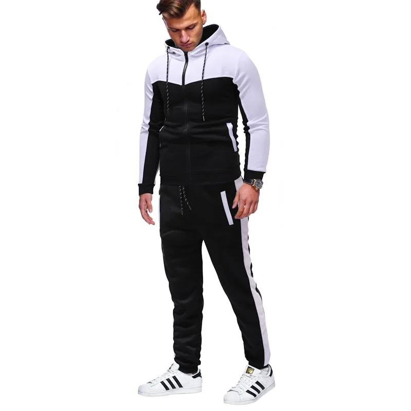 wholesale summer black slim fit fleece jogger hoodies pants 2 pieces set tracksuit for men