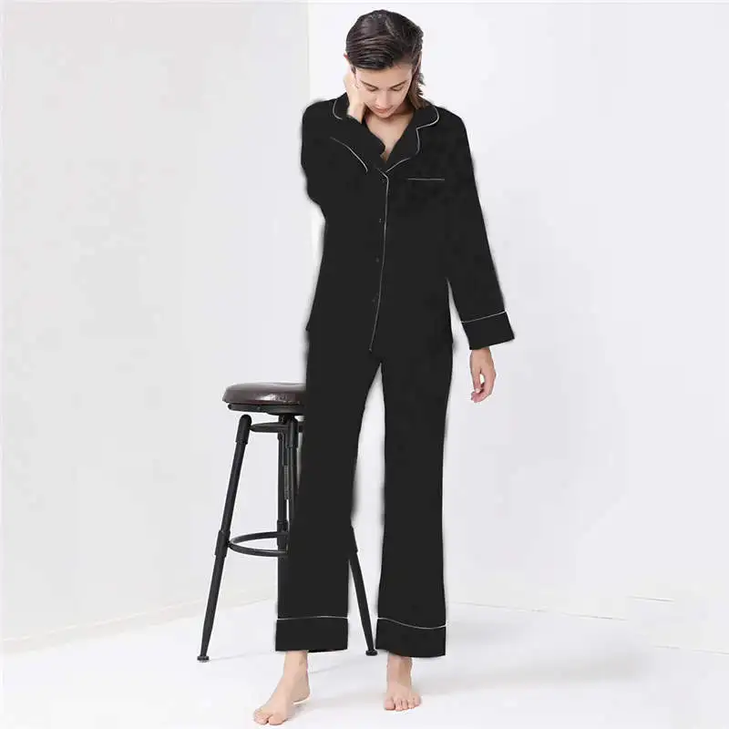 

Winter New Jacquard Letters Printed Long Sleeve Silk Womens Pajamas Sleepwear