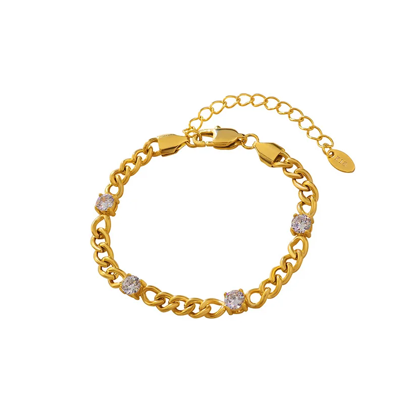 

Schmuck Zircon Armband Hot Sale Stainless Steel bracelet Bangle Gelang 18K Gold Plated Trendy Zircon Chain Bracelets For Women