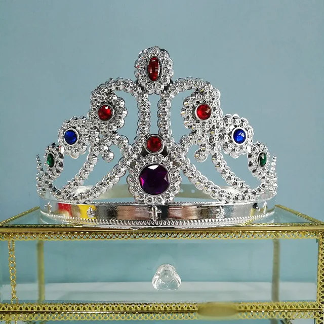 Cosplay Costume Plastic Crystal Gold Silver King Crown Tiaras For