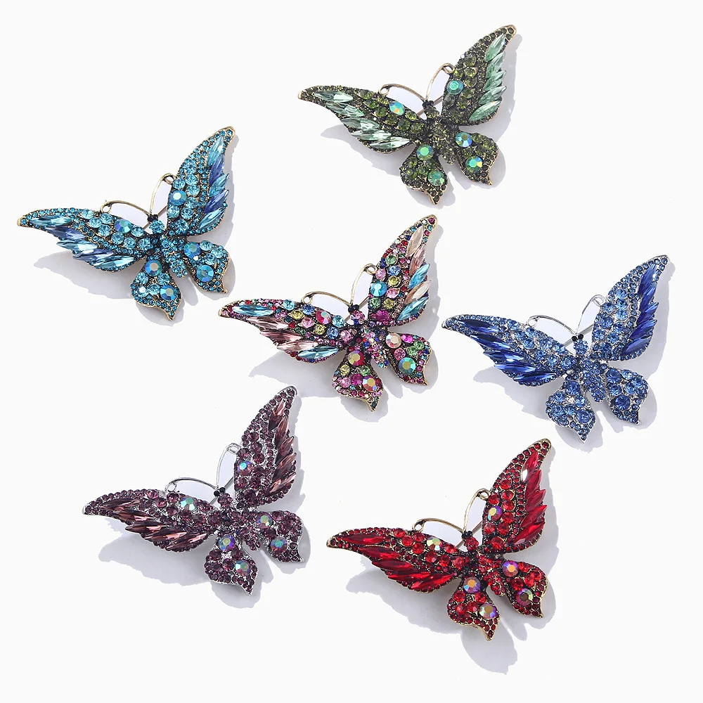 Cross-border Gorgeous Vintage Brooch Pin Temperament Butterfly Rhinestone Brooch Fashion Animal Brooch Pin for Women