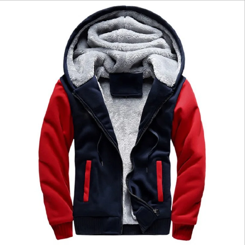 

mens heavyweight hoodie low moq customizing plush lined thick coat winter plus size zip up mens hoodies sweatshirts, Customized color