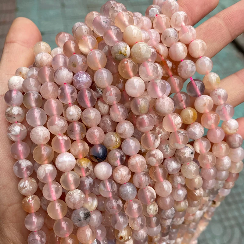 

Natural Semi-Precious Round Smooth Cherry Blossom Agate Loose Beads For Jewelry Making, Pink