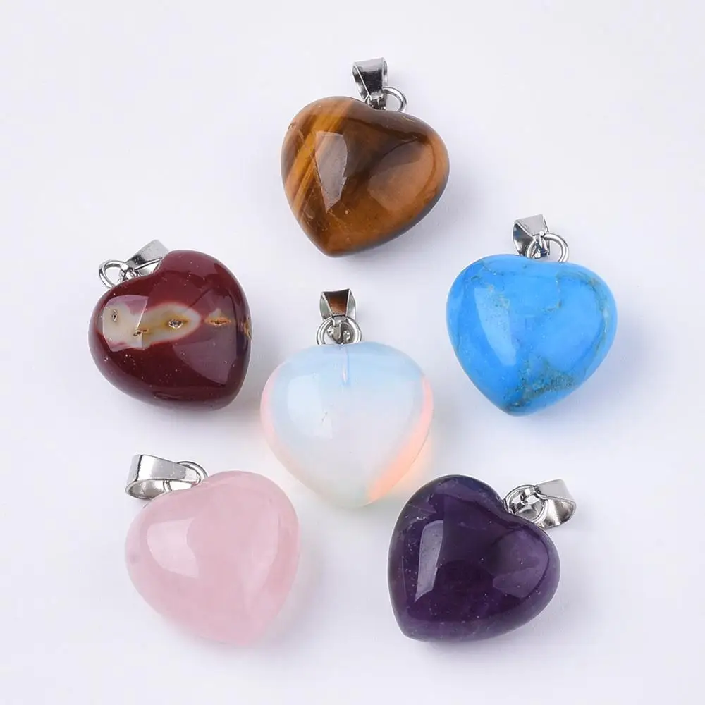 

PandaHall Snap On Bails Heart Natural & Synthetic Mixed Gemstone Pendants