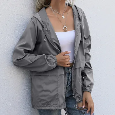 

New trendy women's outerwear zipper hoodie lightweight outdoor hiking raincoat ladies jacket coat, 5 colors