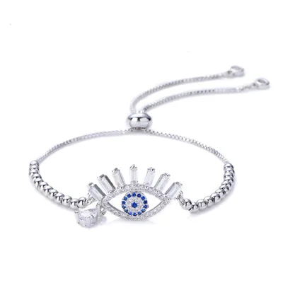 

High Quality Adjustable CZ Evil Eyes Link Chain Bracelets Silver Plating Crystal Evil Eyes Bracelets