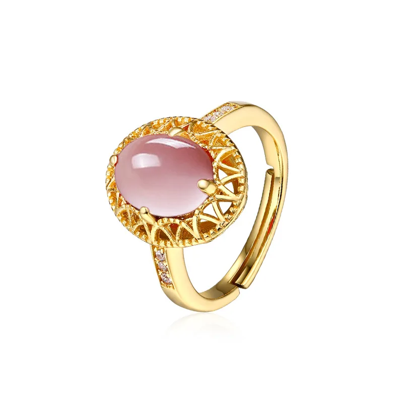 

2020 fashionable wholesale dainty rings gold plated pink crystal pigeon ring opening 925 silver jewelry, Gold color