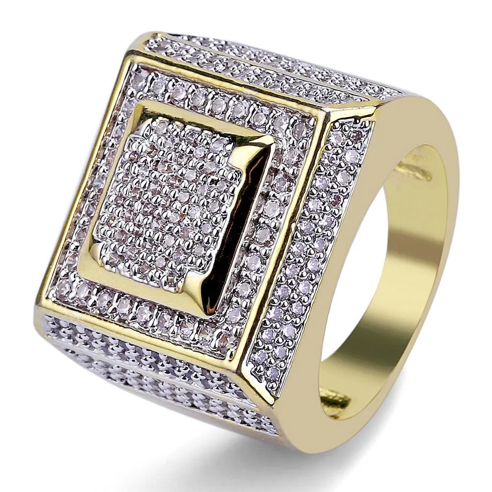 

wholesale ice Miami square double layers hiphop American Europe Ebay best sale Color Plated Jewelries rock anel ring, Gold