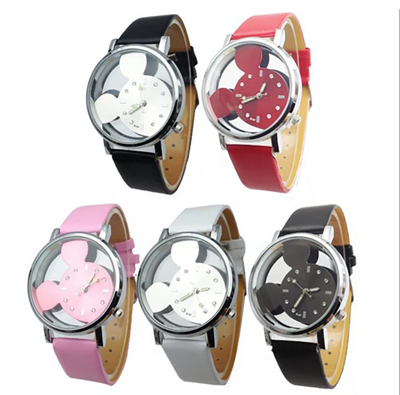 

Fashionable Simple Temperament Style Cartoon Hollow Mickey Quartz Electronic Watch For Kids