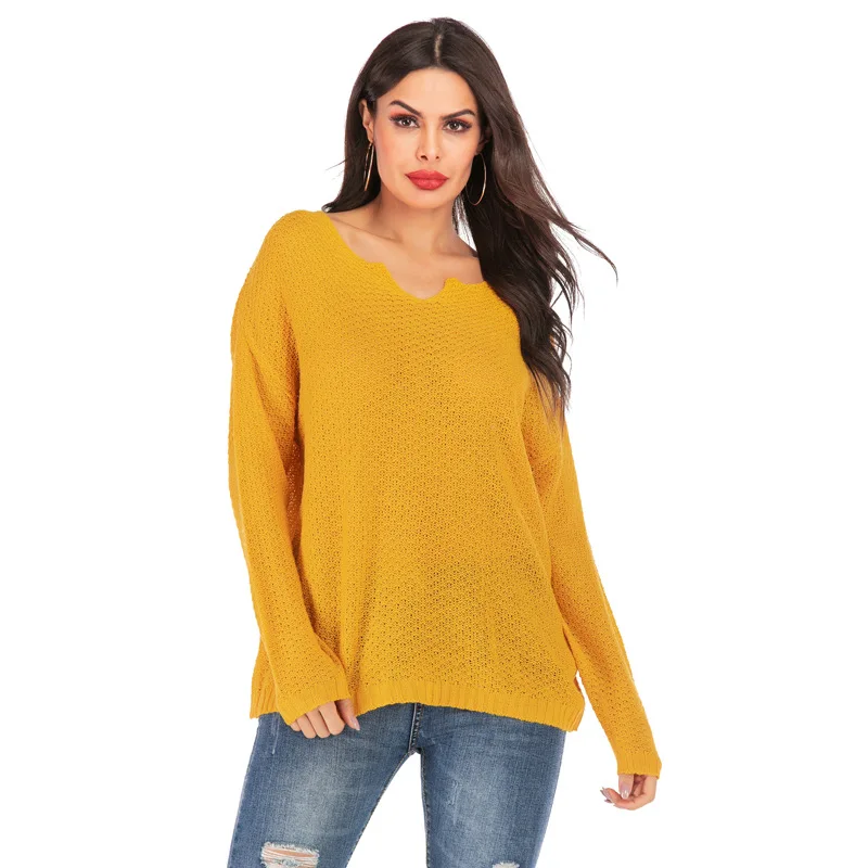 

2020 New Arrivals women pullover Long Sleeve V Neck Thin knit womens sweaters