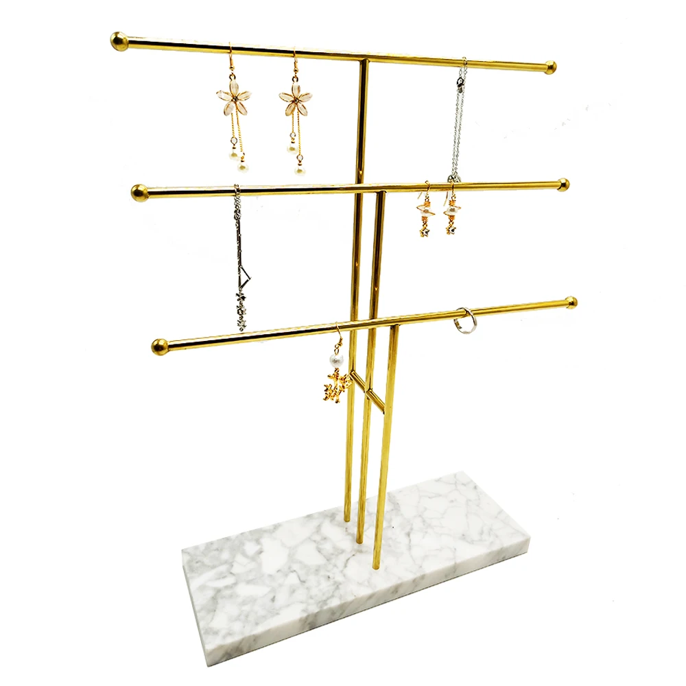 

100% Factory Directly Metal Jewelry Earring Display Stand Jewelry Stand With Marble Base, Golden