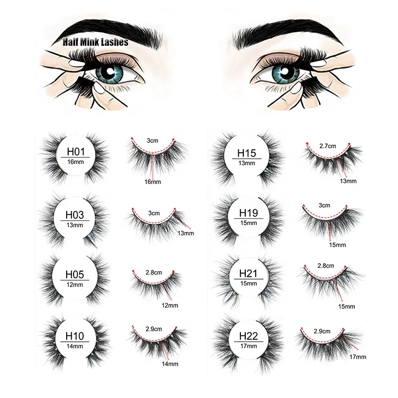 

Most Popular 3D Mink Eyelashes Corner Lashes Short Half Lashes With Free Paper Card Eyelash Packaging