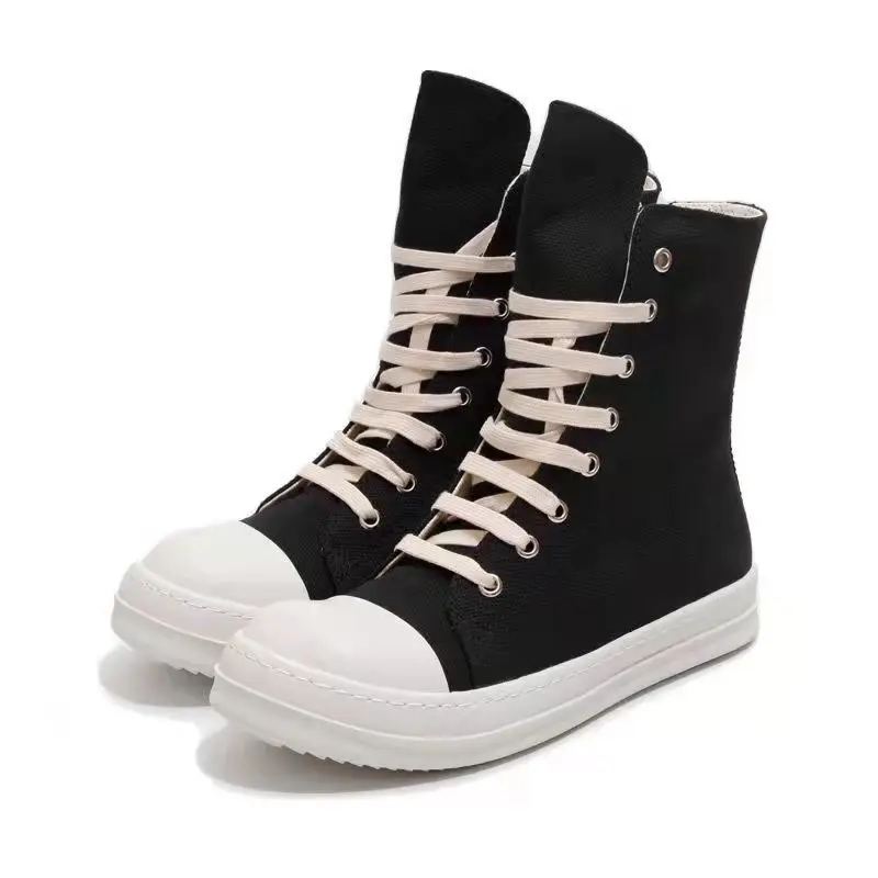 

1:1 Original Rick Owen New Wholesale Casual Flat Canvas Shoes Casual Womens Men's Plus Size High Boots Martin Boots