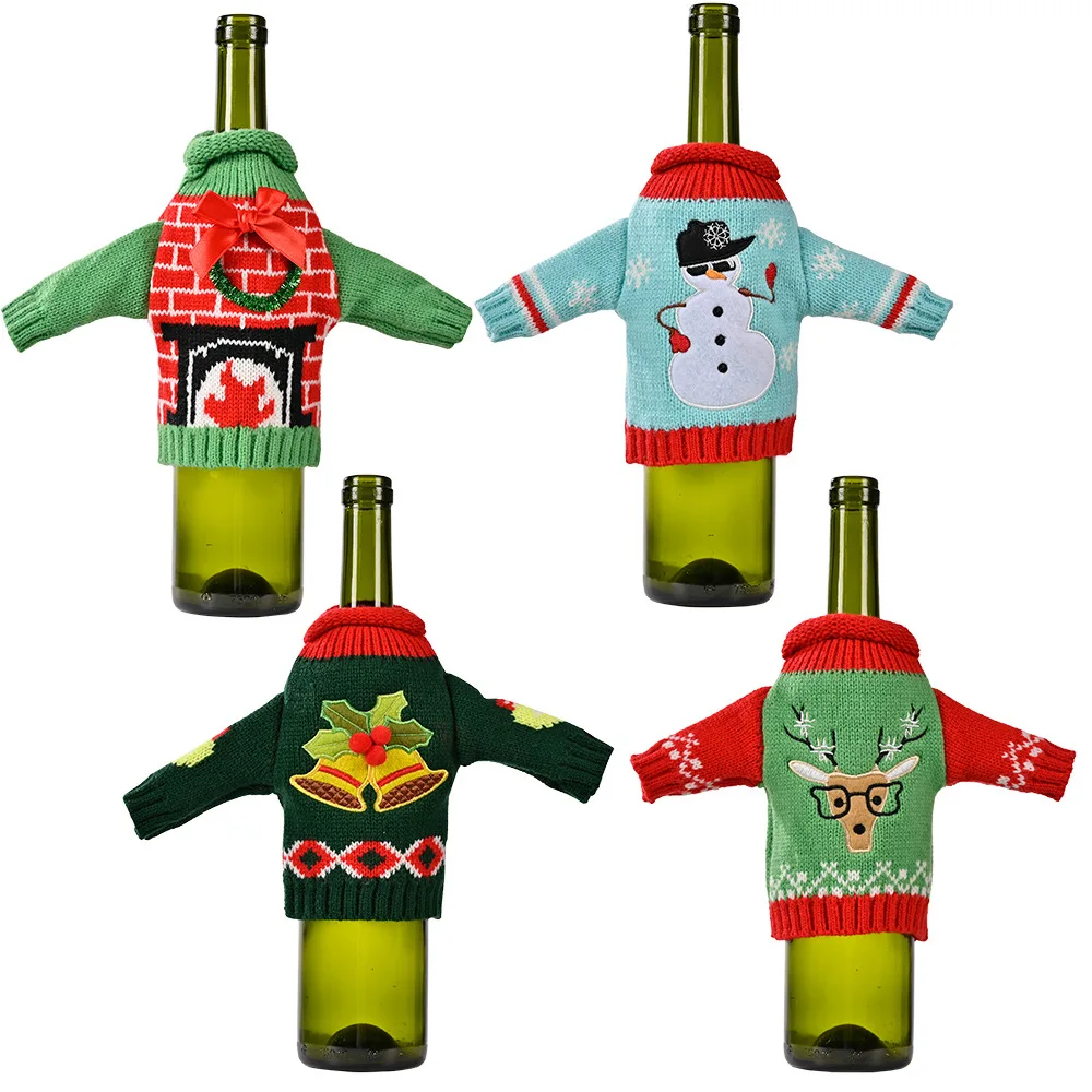 

Restaurant Christmas Decoration Knitted Clothes Wine Bottle Sheath Sweater Wine Bottle Bag