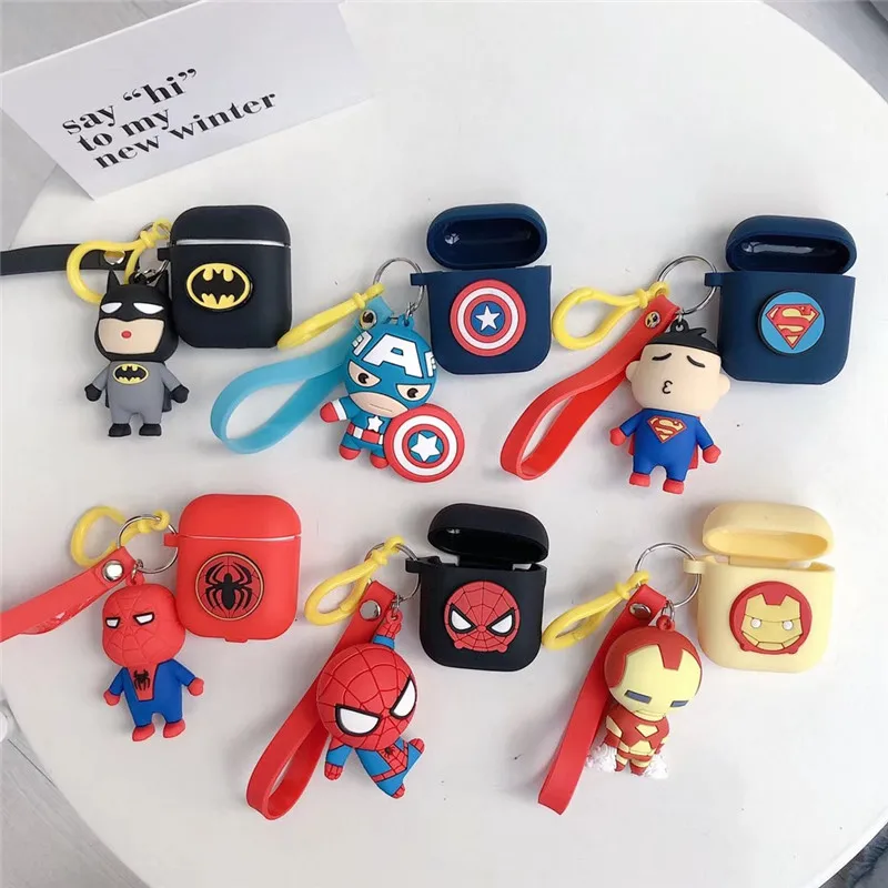 

Cool Superhero Funny Doll Captain Heroes Keyring Headset Case for Airpods 1 2 Charging Box, Colorful