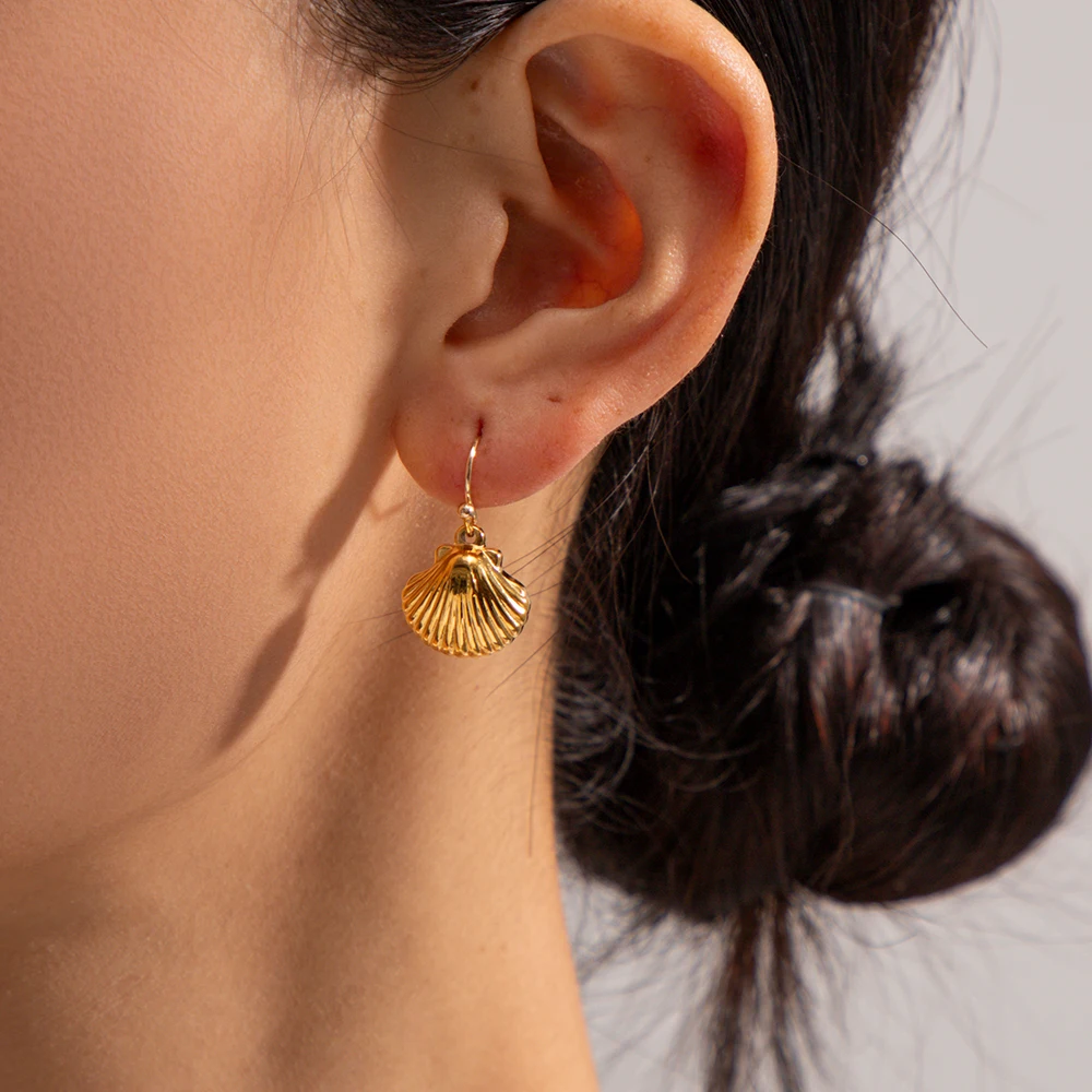 

J&D Jewelry Summer Stainless Steel Ocean Earring Gift Waterproof Texture Sea Shell Drop Earring for Women