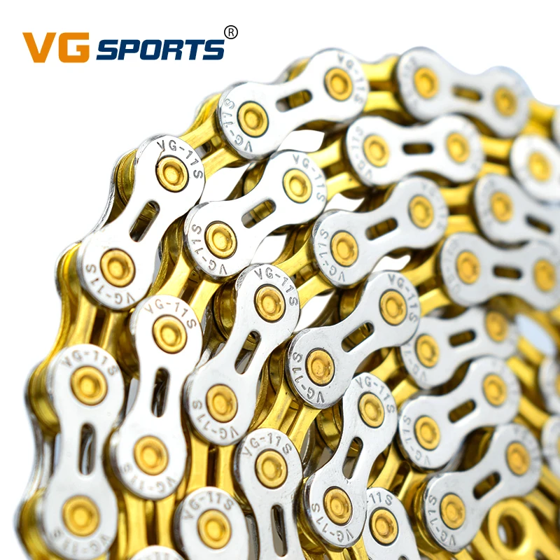 

VG Sports 6 7 8 9 10 11 Speed Half Hollow Bicycle Chain for MTB Mountain Road Bike, Gold silver color
