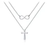 Wholesale Price 925 Sterling Silver Infinity cross Double multi Layered Chain Necklace for Lady Women