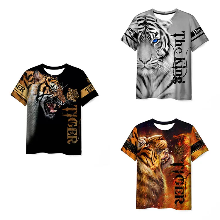 

High Quality OEM Custom Wholesale 3D Animal Fish Cat Graphic Printed Vivid Tiger T Shirt For Men, Customized color