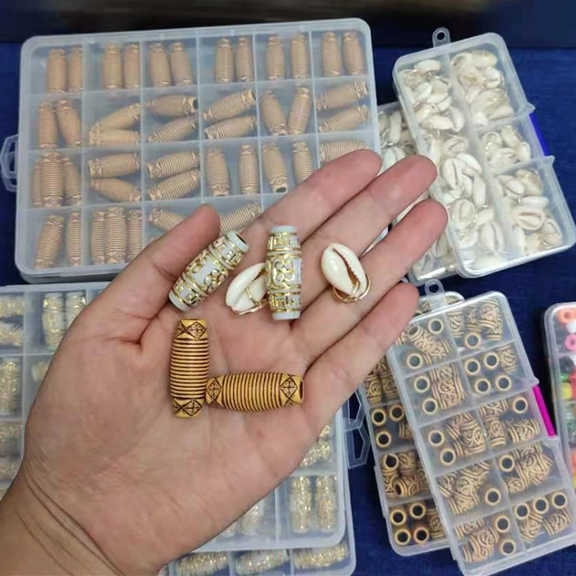 

MYSURE gift pack hair beads for dreadlocks beads for braids wooden hair beads dread jewelries shell, Wooden looking