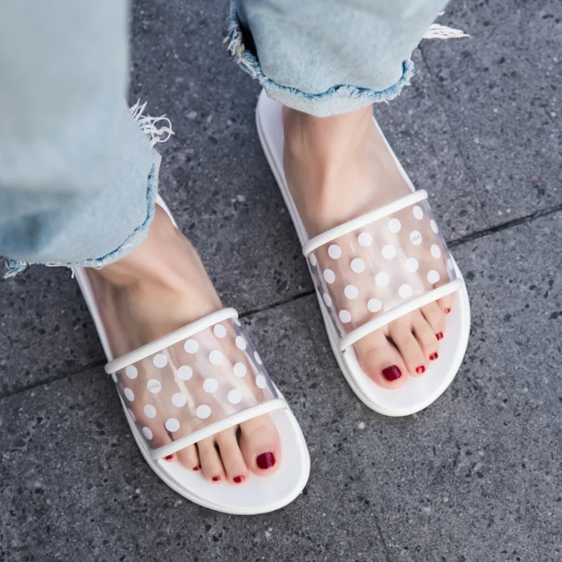 

Summer Slippers sandals Shoes Woman 2020 Polka Dots Transparent open Toe Flip Flops Clear Women Outdoor Flat Beach Slides