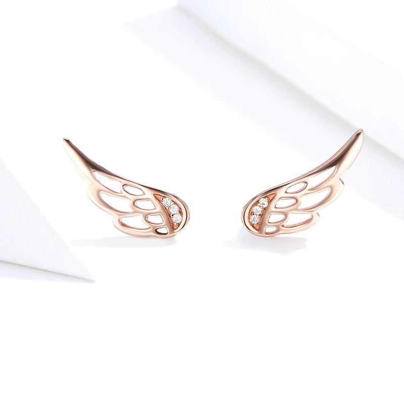 

New styles rose gold ear stud earrings feather design sterling silver 925 earrings for gift