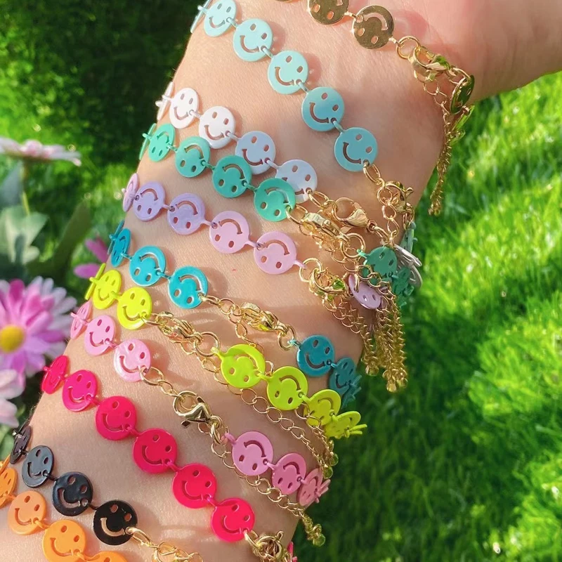

Latest Korean Smiley Face Charms Colorful Jewelry Adjustable Bead Happy Face Cute Bracelet Bangle