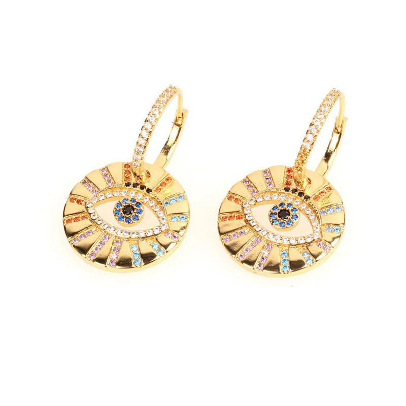 

Luxury 24K Gold Plated Sparkling Color Rhinestone Crystal Evil Eyes Drop Earrings Bling Rainbow Zircon Eye Earring For Women