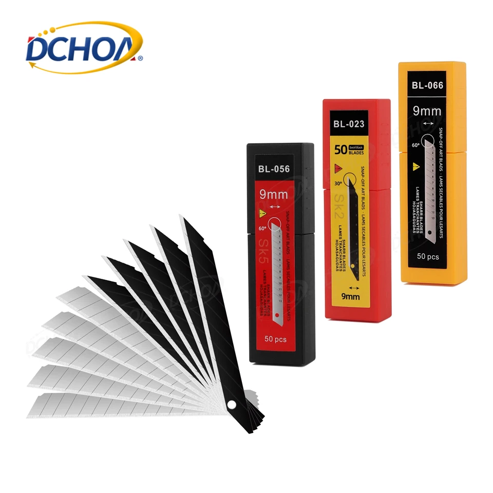 DCHOA 50pcs/box Snap Off Blades 9mm Universal Art Knife Replacement Blades Carbon Steel Vinyl Wrap Knife Blade