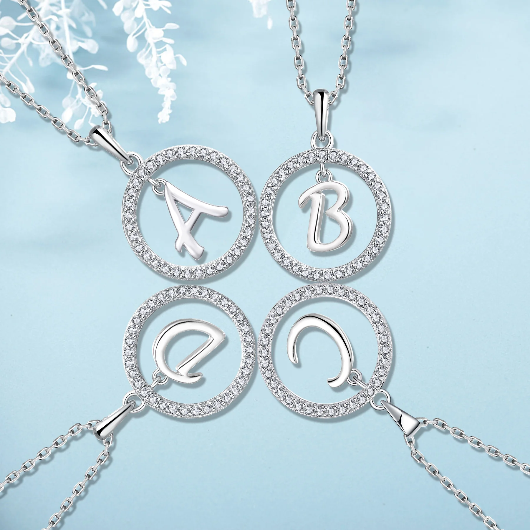 

OEM Unisex Women Men Children Classic Letter Charm Pendants Gifts Rhodium Plated Sterling 925 CZ Diamond Silver Initial Pendant