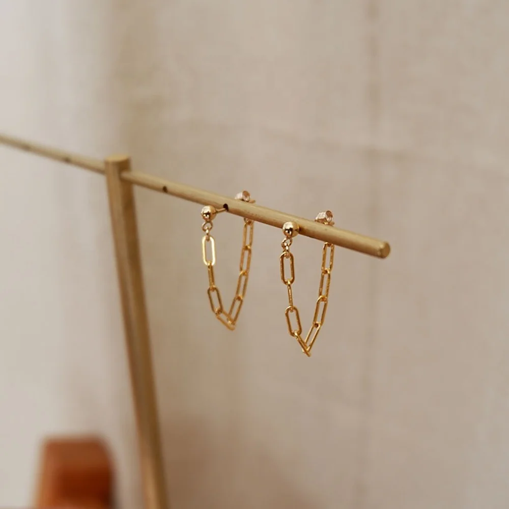 

Trendy fashion 925 sterling silver 14K gold plating simple paperclip drop earrings long chain ear line earrings jewelry