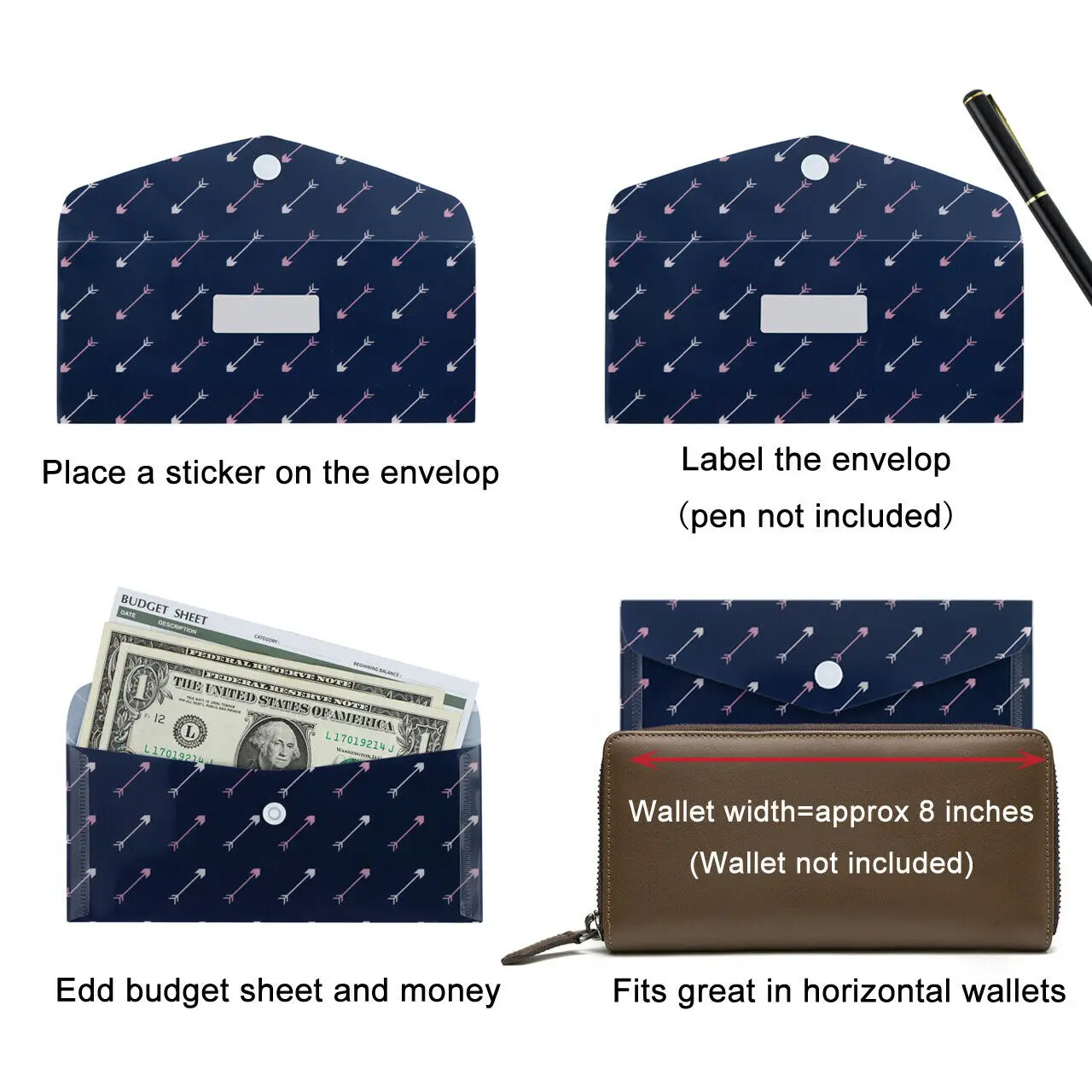 Reusable Budget Envelope With Snap Button Cash Coin Paper Box Savings