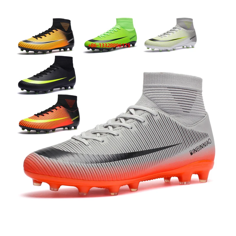 

2022 Men Sports High Ankle Football Boots Outdoor Soccer Shoes Indoor Soccer Shoes Soccer Cleats, Picture