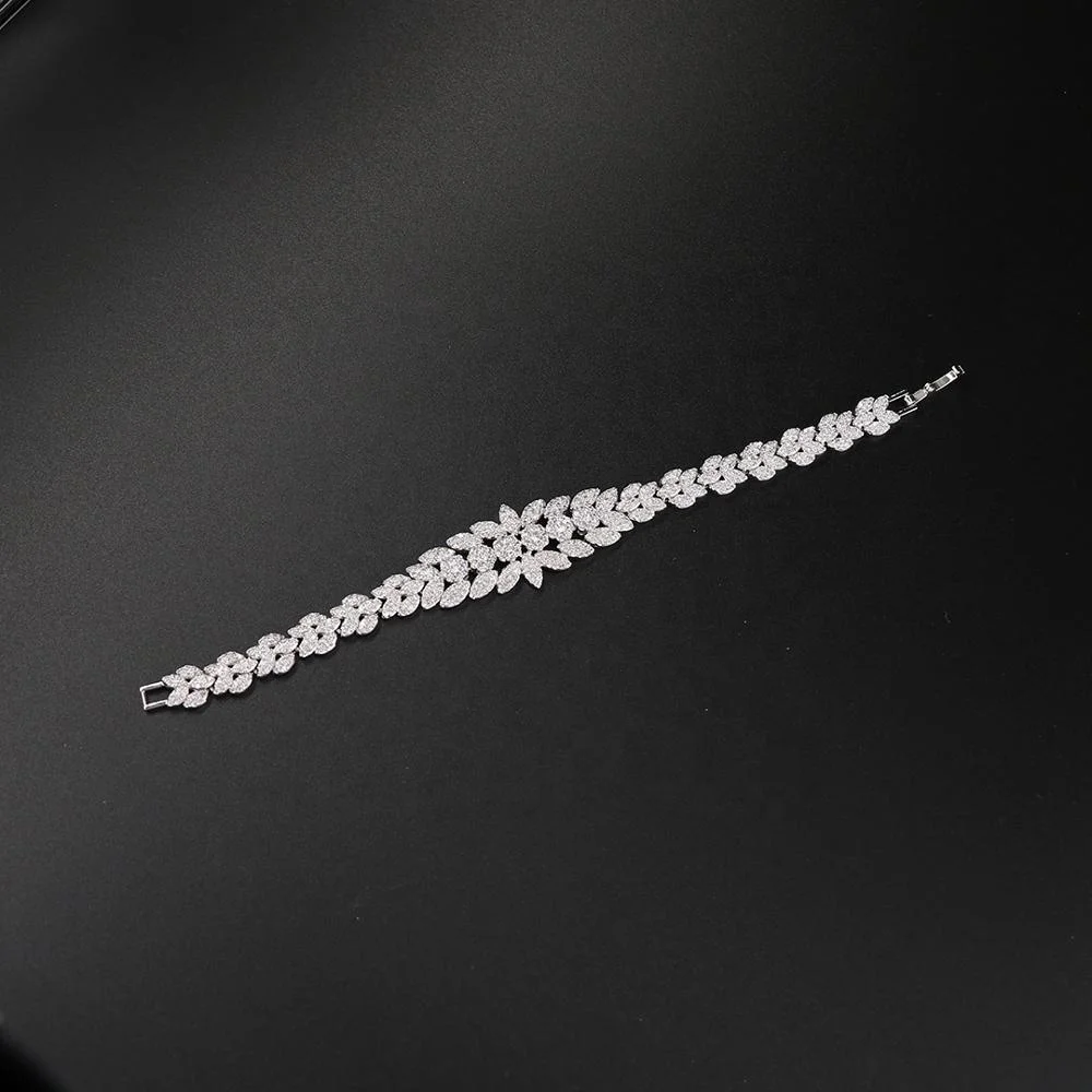 
Bedazzled earring necklace ring bracelet jewelry set silver plating cubic zirconia in copper alloy jewelry set bridal 