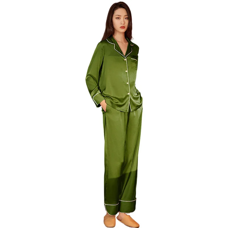 

The Best Selling Satin Chiffon Pajama Sets Women Long Sleeve Pants Home Wear Fashion INS Style Suit